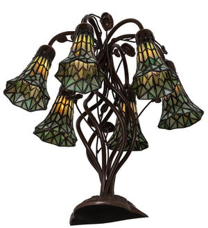 Meyda Tiffany - 255817 - Six Light Table Lamp - Stained Glass Pond Lily - Mahogany Bronze