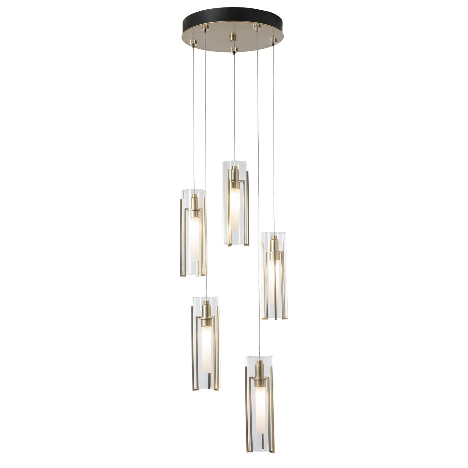 Hubbardton Forge - 131124-SKT-STND-86-ZM0065 - Exos Glass 5-Light Pendant - Exos Glass - Modern Brass