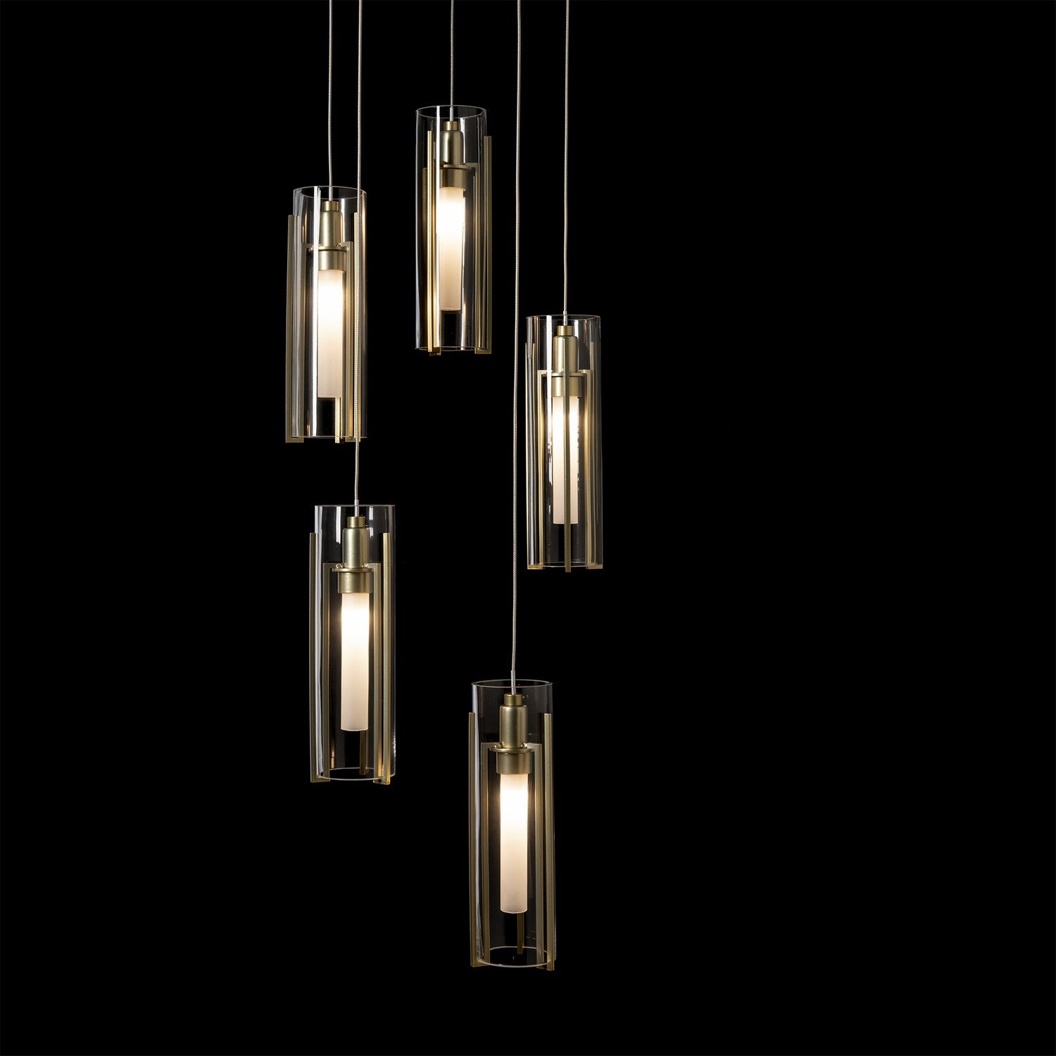 Hubbardton Forge - 131124-SKT-STND-86-ZM0065 - Exos Glass 5-Light Pendant - Exos Glass - Modern Brass