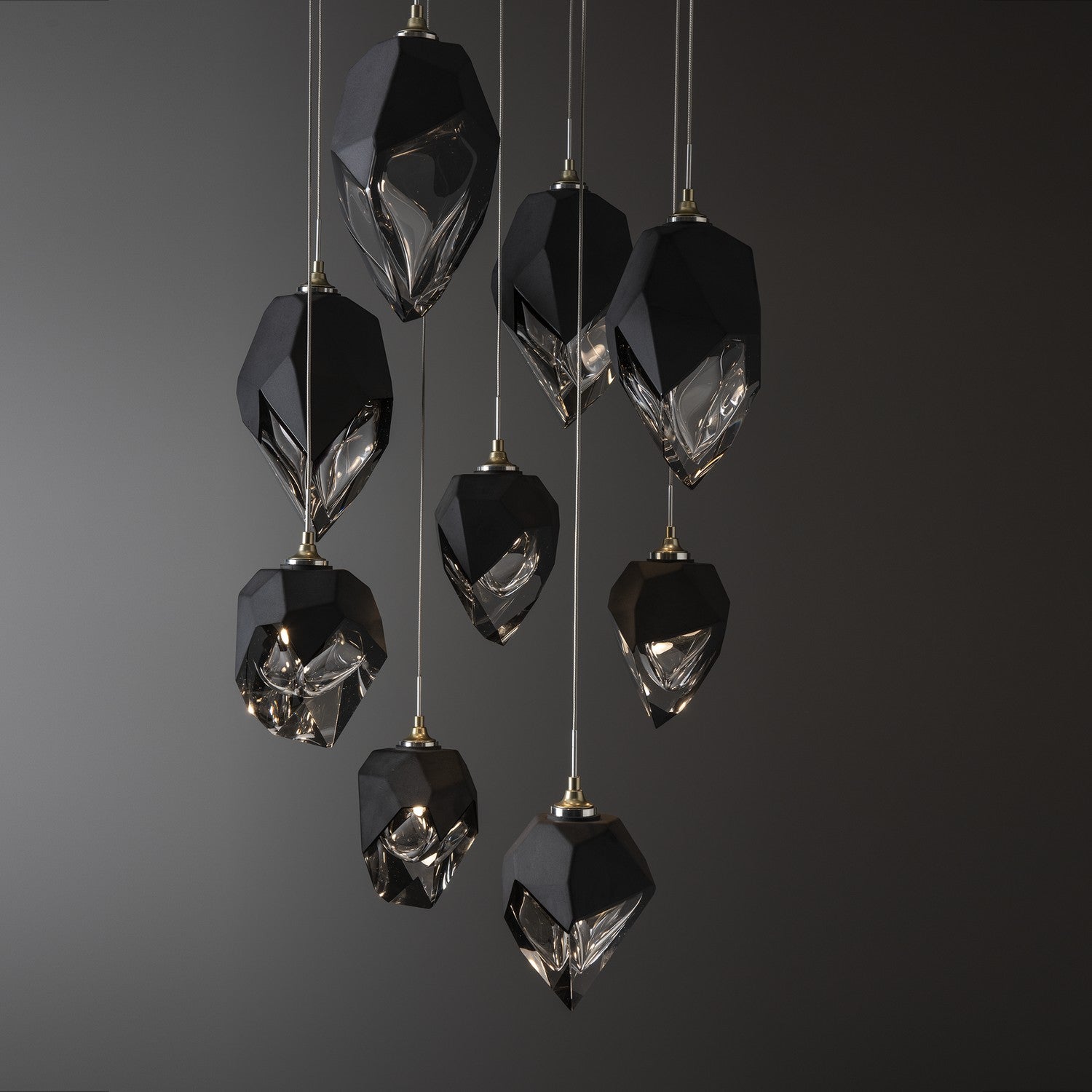 Hubbardton Forge - 131142-SKT-LONG-86-BP0756 - Chrysalis 9-Light Mixed Crystal Pendant - Chrysalis - Modern Brass