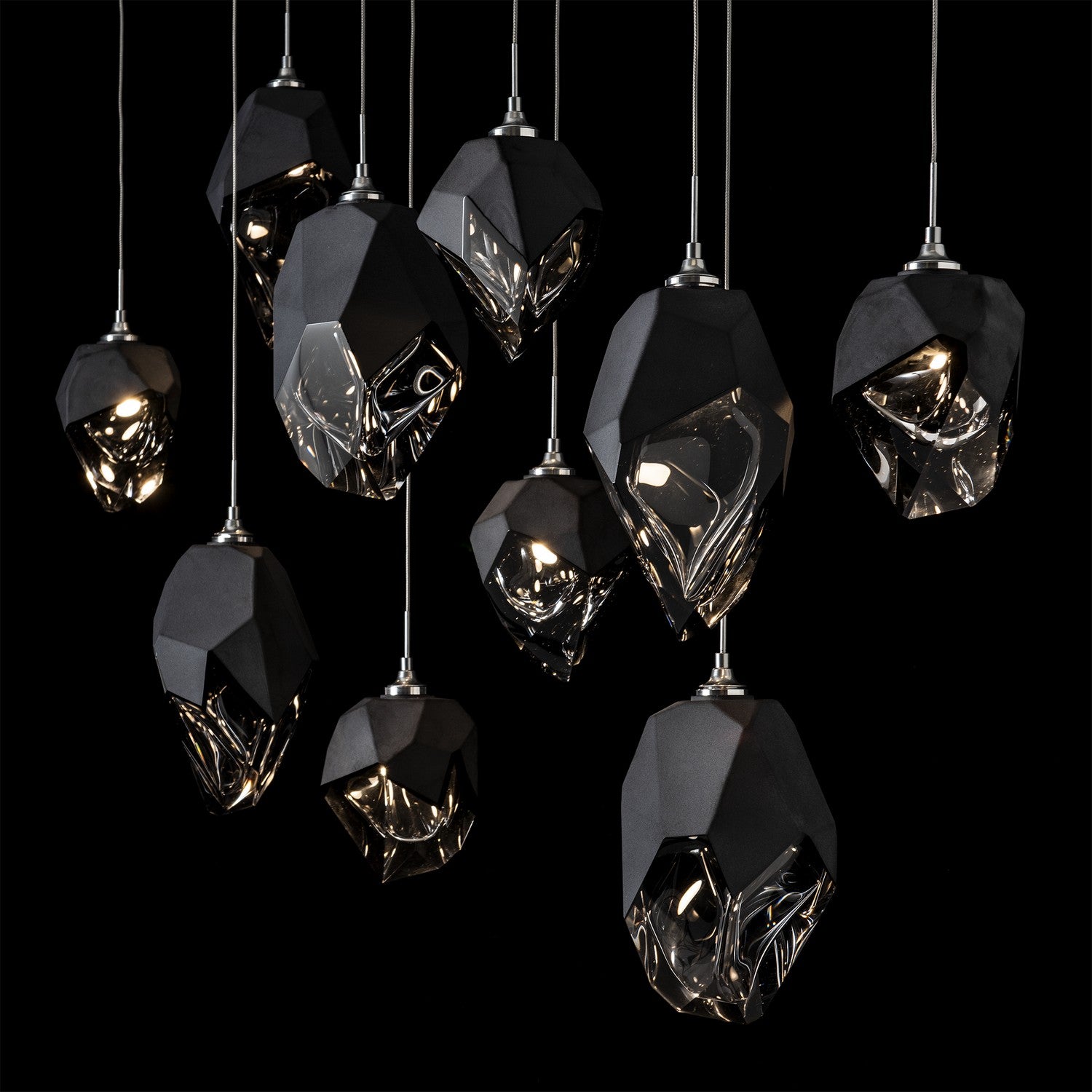 Hubbardton Forge - 131145-SKT-LONG-85-BP0756 - Chrysalis 10-Light Mixed Crystal Pendant - Chrysalis - Sterling