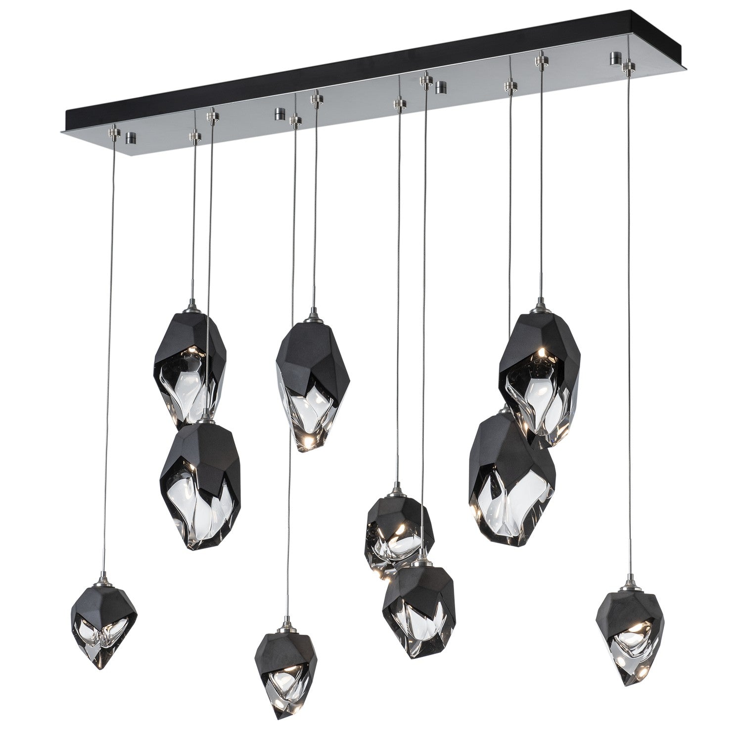 Hubbardton Forge - 131145-SKT-LONG-85-BP0756 - Chrysalis 10-Light Mixed Crystal Pendant - Chrysalis - Sterling