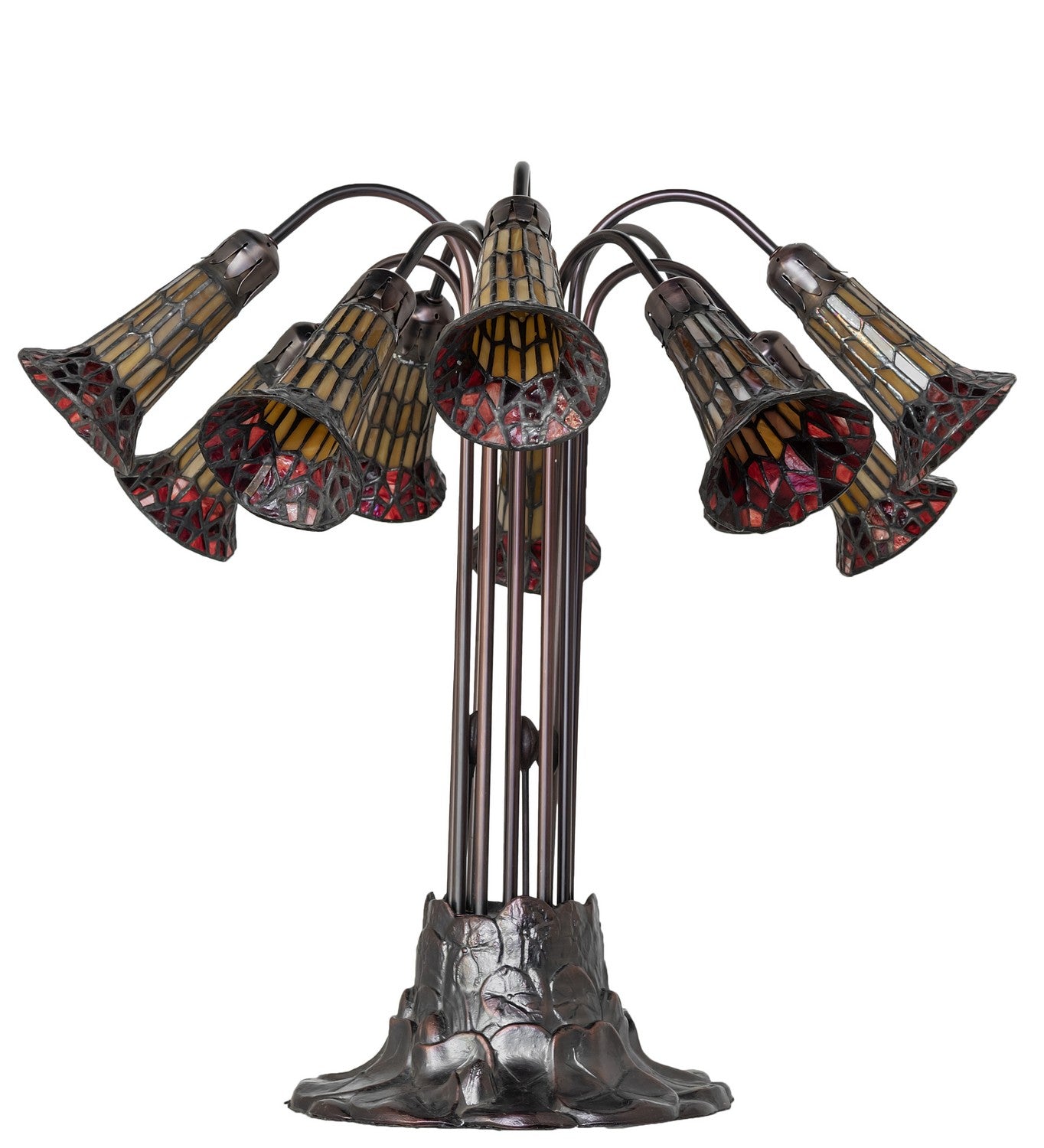 Meyda Tiffany - 261667 - Ten Light Table Lamp - Stained Glass Pond Lily - Mahogany Bronze