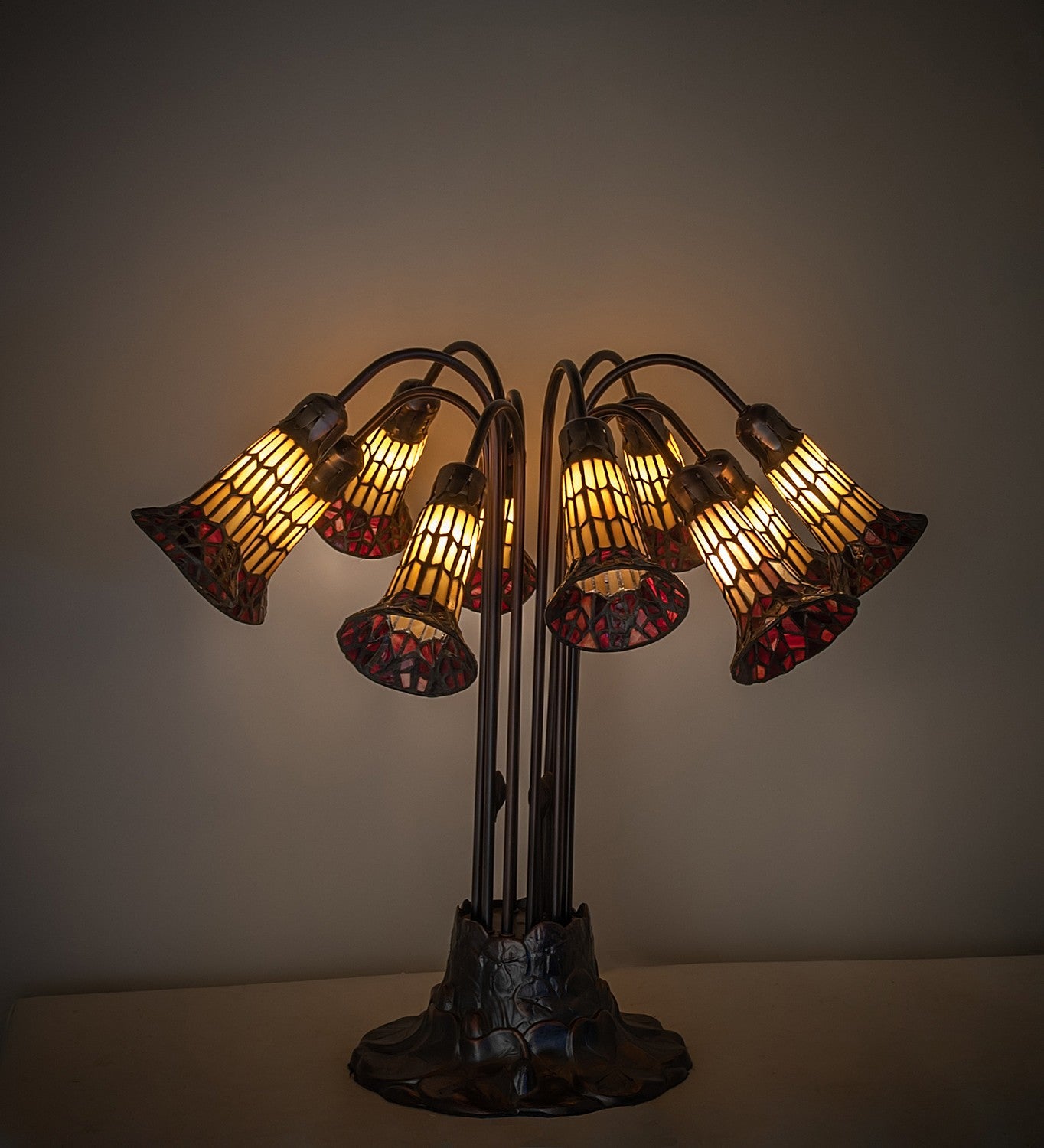 Meyda Tiffany - 261667 - Ten Light Table Lamp - Stained Glass Pond Lily - Mahogany Bronze