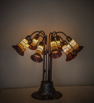 Meyda Tiffany - 261667 - Ten Light Table Lamp - Stained Glass Pond Lily - Mahogany Bronze