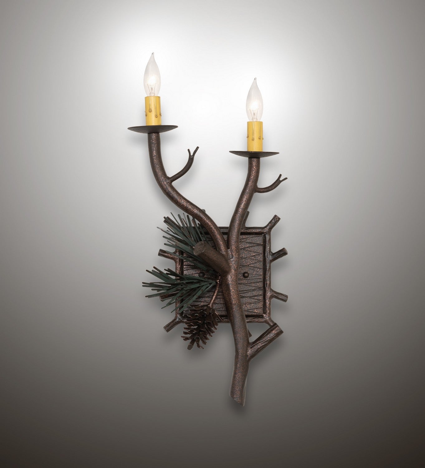 Meyda Tiffany - 258286 - Two Light Wall Sconce - Pinewood - Copper Rust & Olive Green