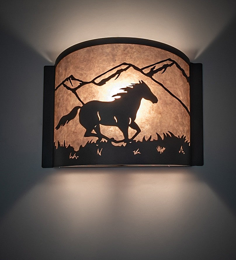 Meyda Tiffany - 259844 - One Light Wall Sconce - Running Horses - Wrought Iron