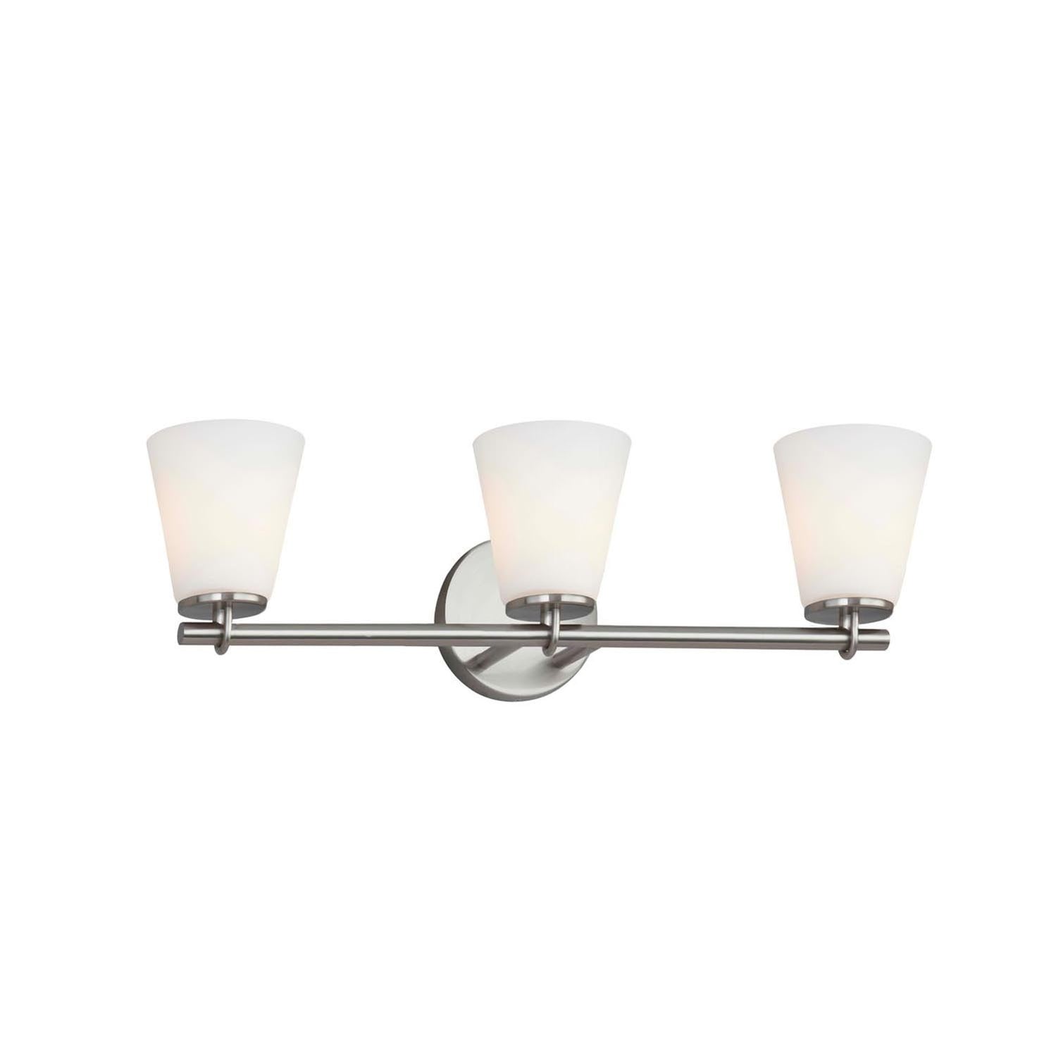 Justice Designs - FSN-8033-OPAL-NCKL - Three Light Bath Bar - Fusion - Brushed Nickel