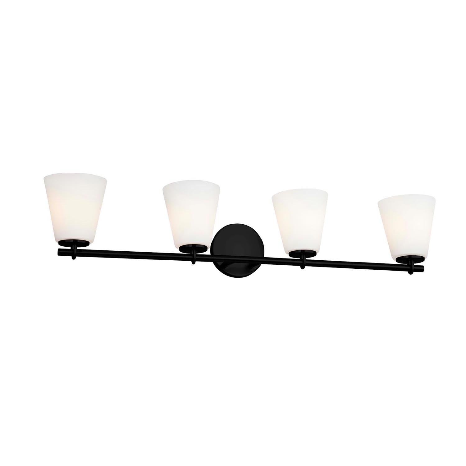 Justice Designs - FSN-8034-OPAL-MBLK - Four Light Bath Bar - Fusion - Matte Black