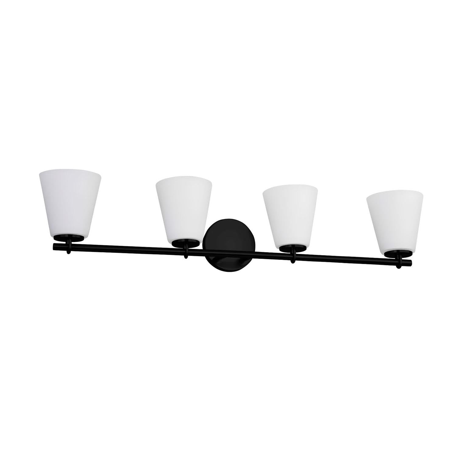 Justice Designs - FSN-8034-OPAL-MBLK - Four Light Bath Bar - Fusion - Matte Black