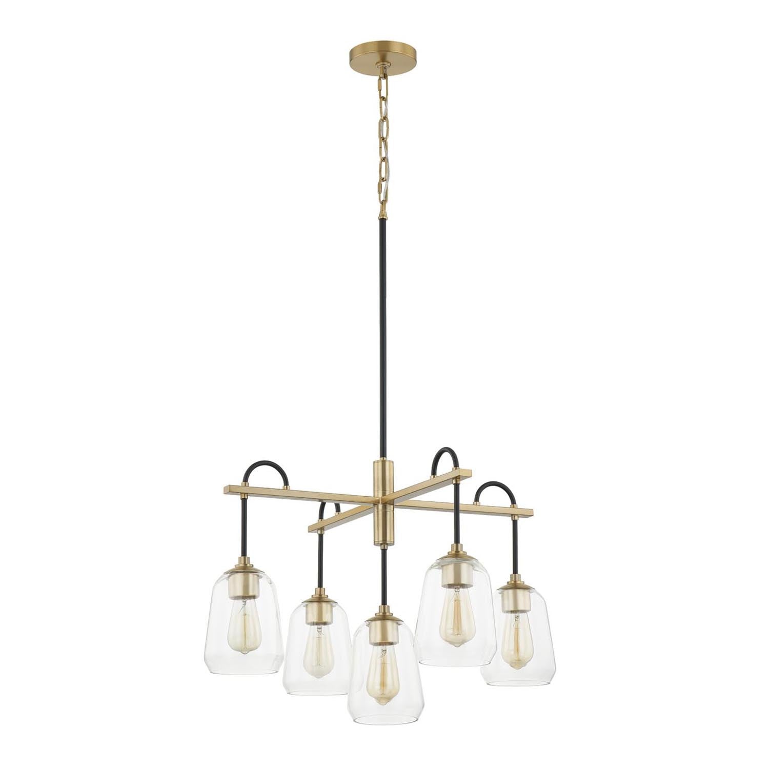 Justice Designs - FSN-8105-CLER-MBBR - Five Light Chandelier - Fusion - Matte Black w/ Brass