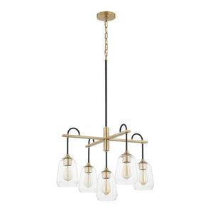 Justice Designs - FSN-8105-CLER-MBBR - Five Light Chandelier - Fusion - Matte Black w/ Brass