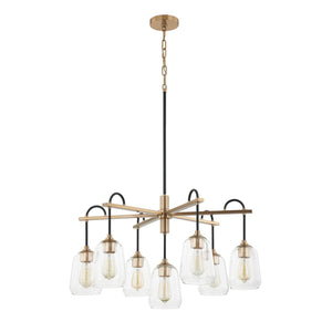 Justice Designs - FSN-8107-CLER-MBBR - Seven Light Chandelier - Fusion - Matte Black w/ Brass