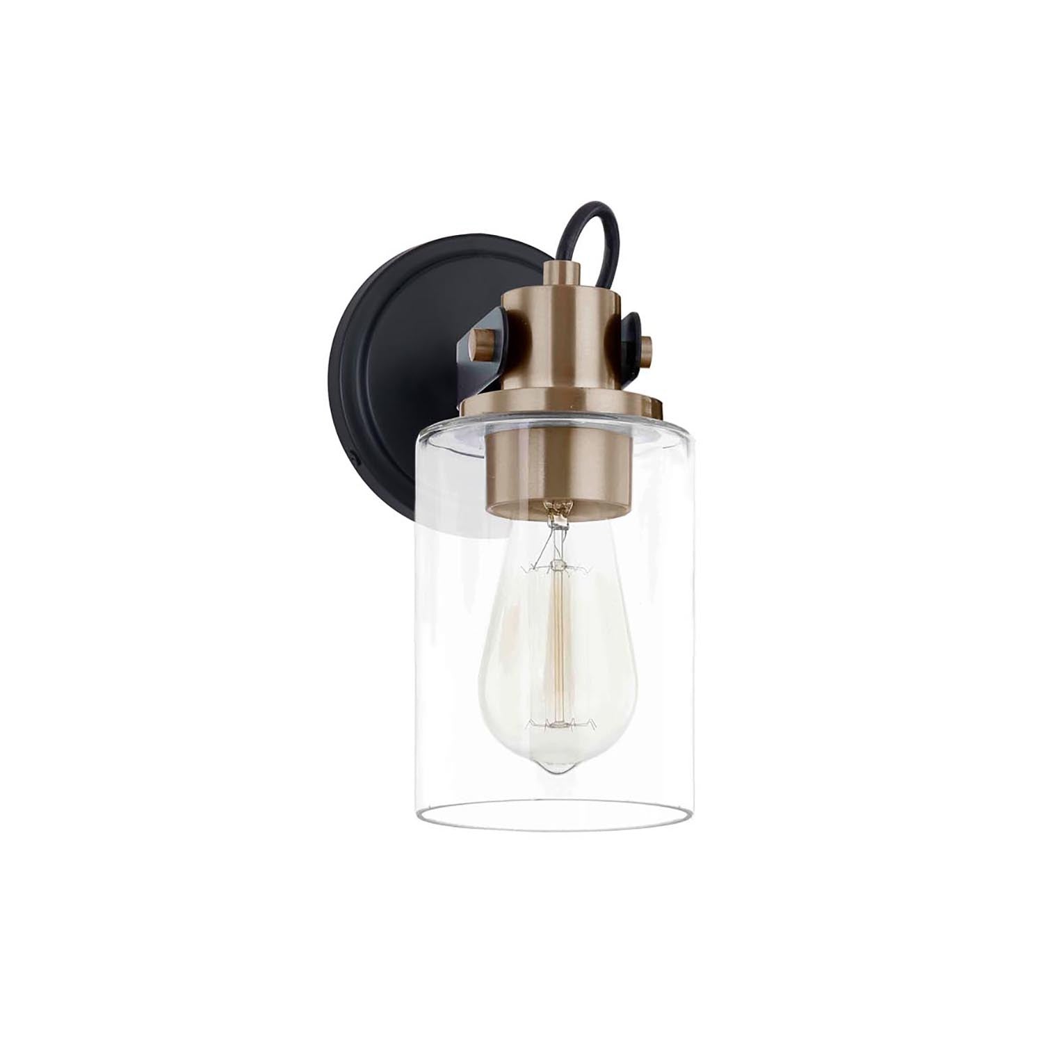 Justice Designs - FSN-8191-CLER-MBBR - One Light Wall Sconce - Fusion - Matte Black w/ Brass