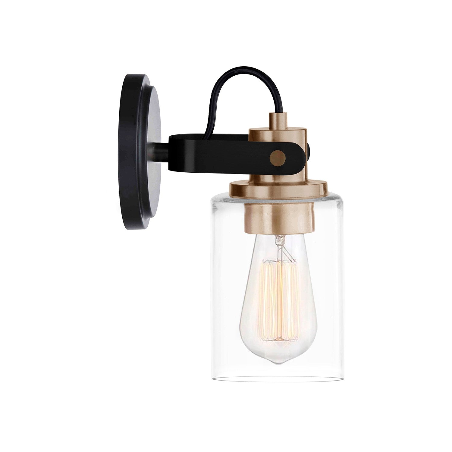 Justice Designs - FSN-8191-CLER-MBBR - One Light Wall Sconce - Fusion - Matte Black w/ Brass