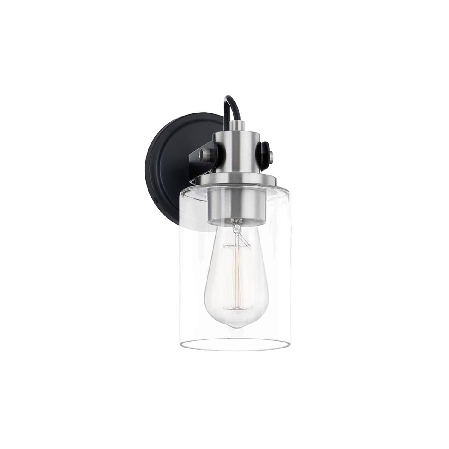 Justice Designs - FSN-8191-CLER-MBNK - One Light Wall Sconce - Fusion - Matte Black w/ Brushed Nickel