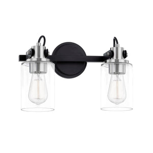 Justice Designs - FSN-8192-CLER-MBNK - Two Light Bath Bar - Fusion - Matte Black w/ Brushed Nickel