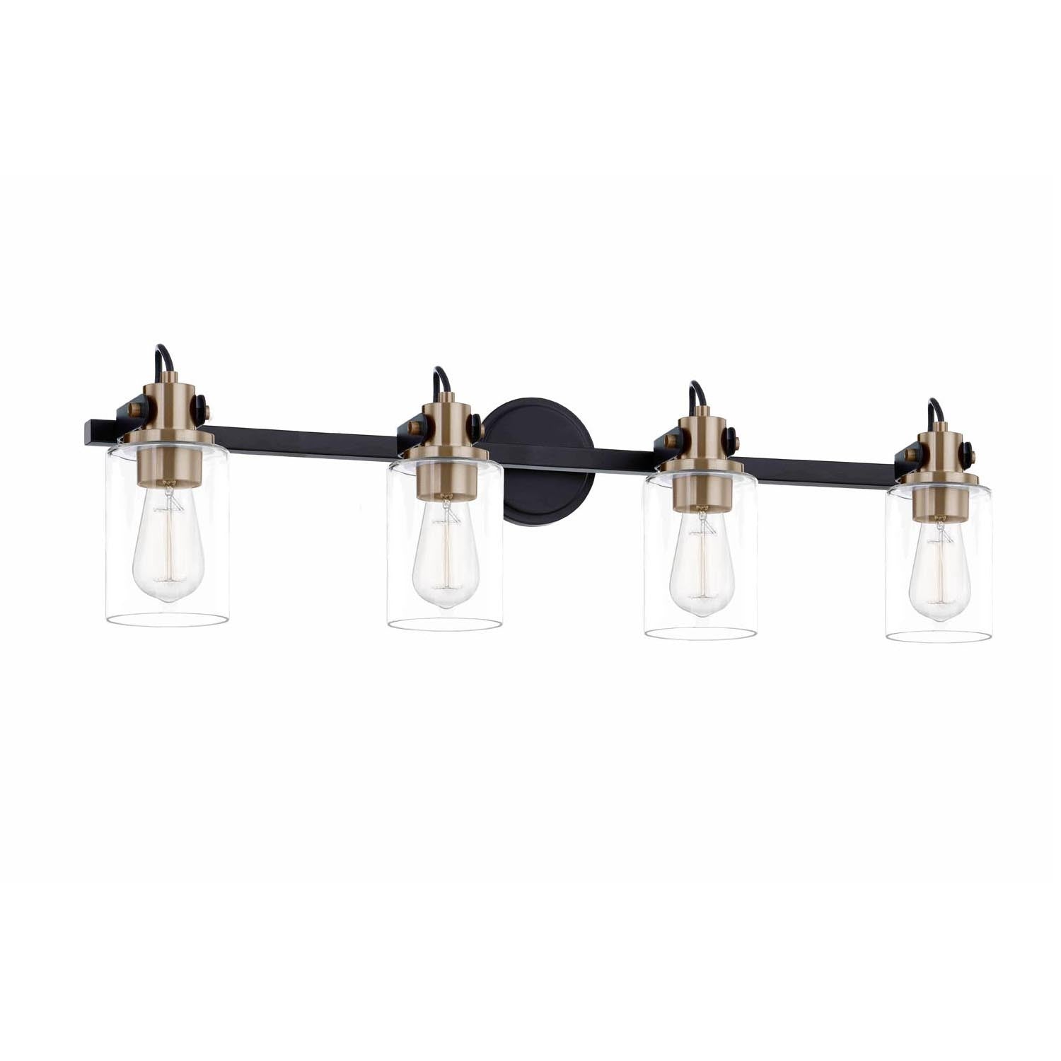 Justice Designs - FSN-8194-CLER-MBBR - Four Light Bath Bar - Fusion - Matte Black w/ Brass