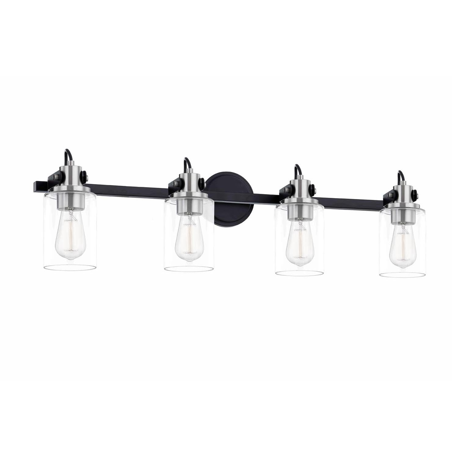 Justice Designs - FSN-8194-CLER-MBNK - Four Light Bath Bar - Fusion - Matte Black w/ Brushed Nickel