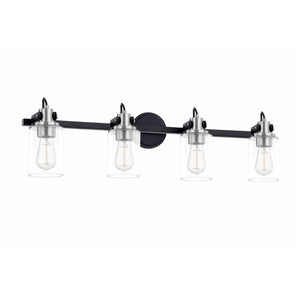 Justice Designs - FSN-8194-CLER-MBNK - Four Light Bath Bar - Fusion - Matte Black w/ Brushed Nickel