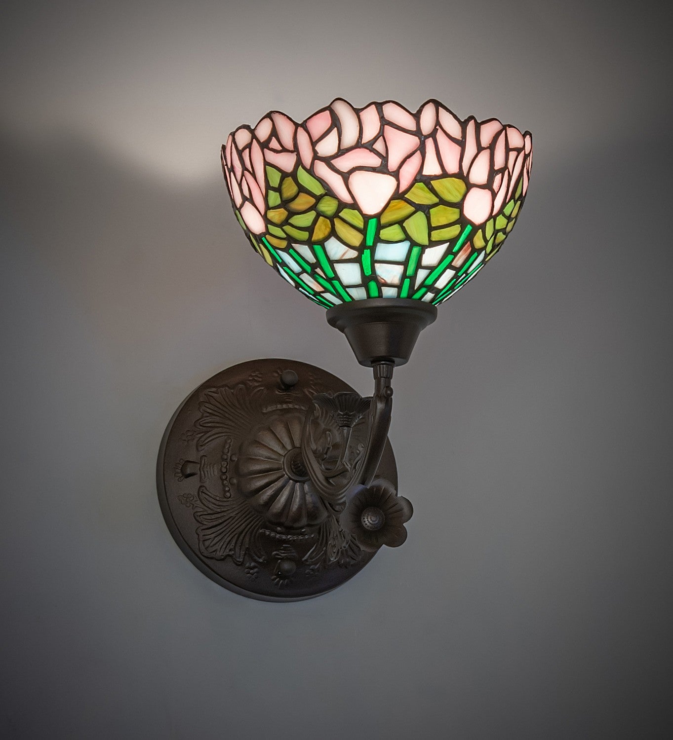 Meyda Tiffany - 264377 - One Light Wall Sconce - Tiffany Cabbage Rose - Mahogany Bronze