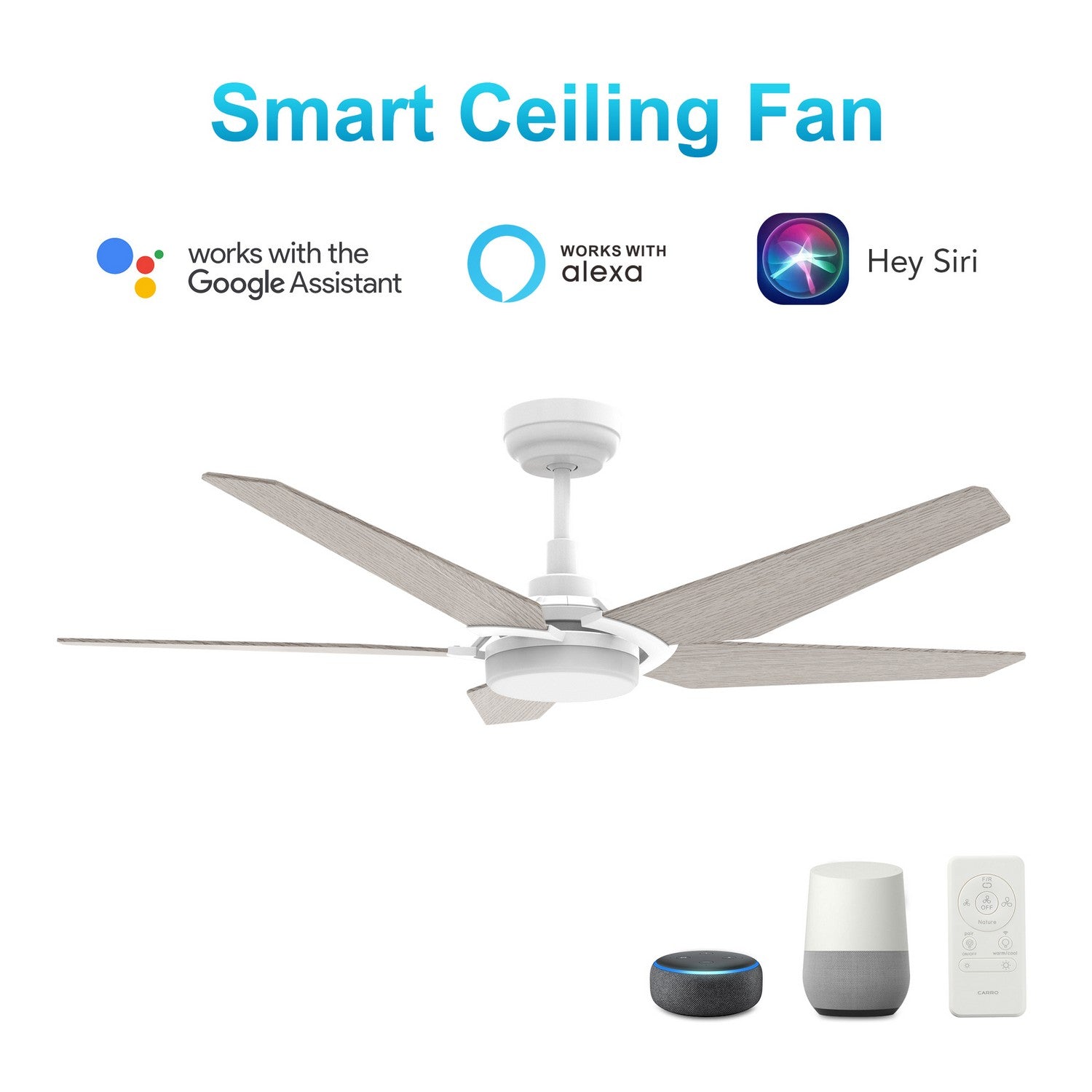 Carro - VS525B-L22-W6-1 - 52"Smart Ceiling Fan - Woodrow - White