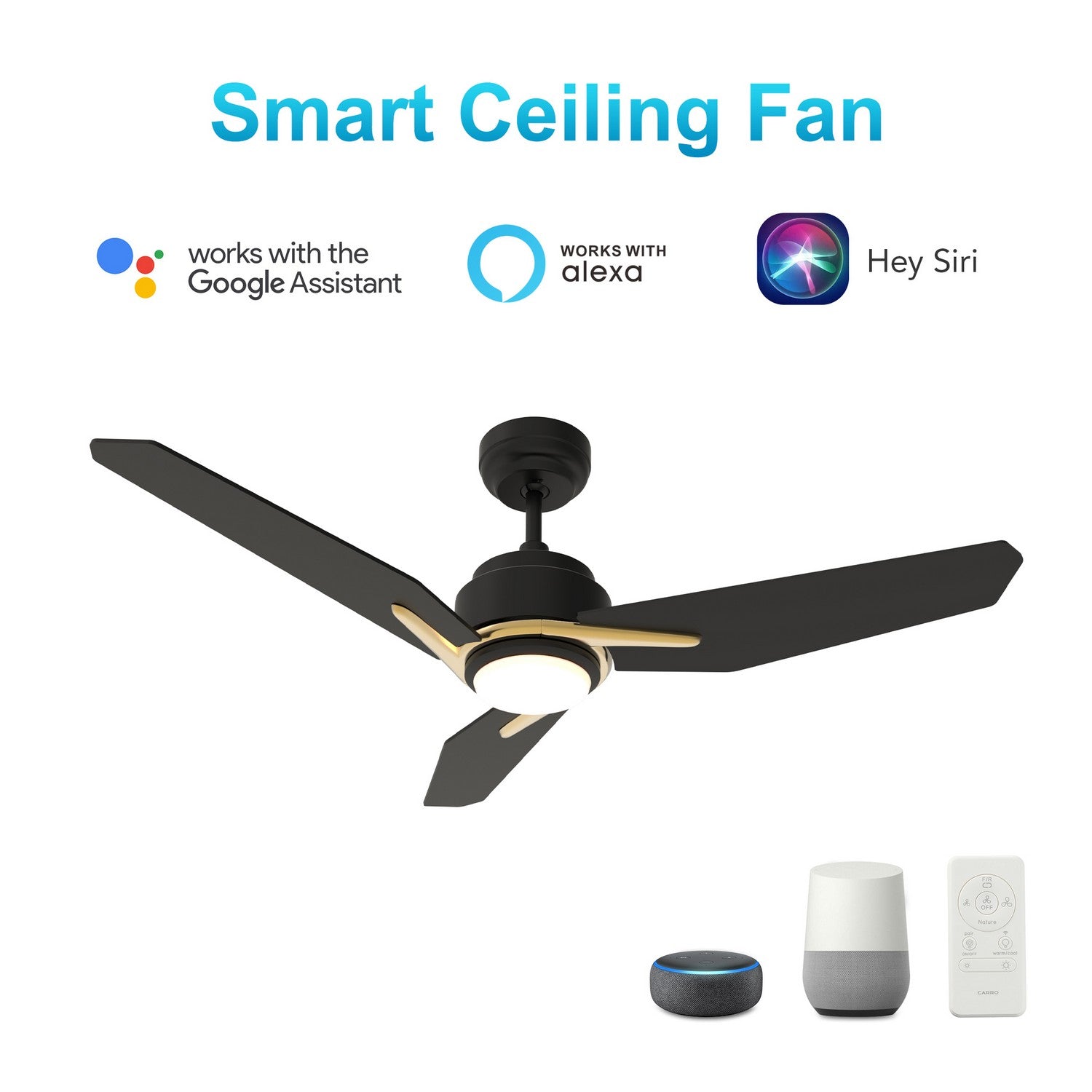 Carro - VS483J3-L11-B2-1G - 48"Smart Ceiling Fan - Tracer - Black