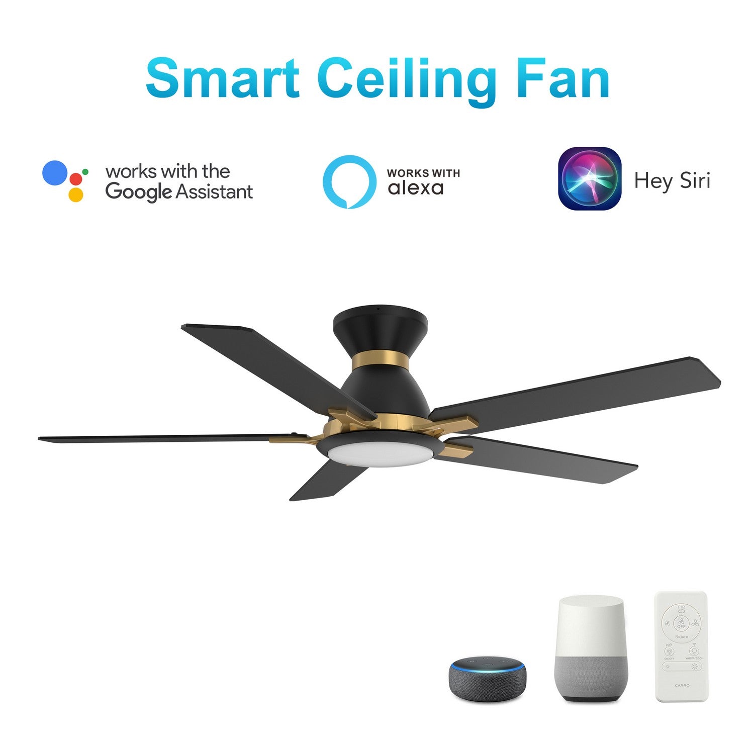 Carro - VS525J-L12-B2-1G-FM - 52"Smart Ceiling Fan - Espear - Black