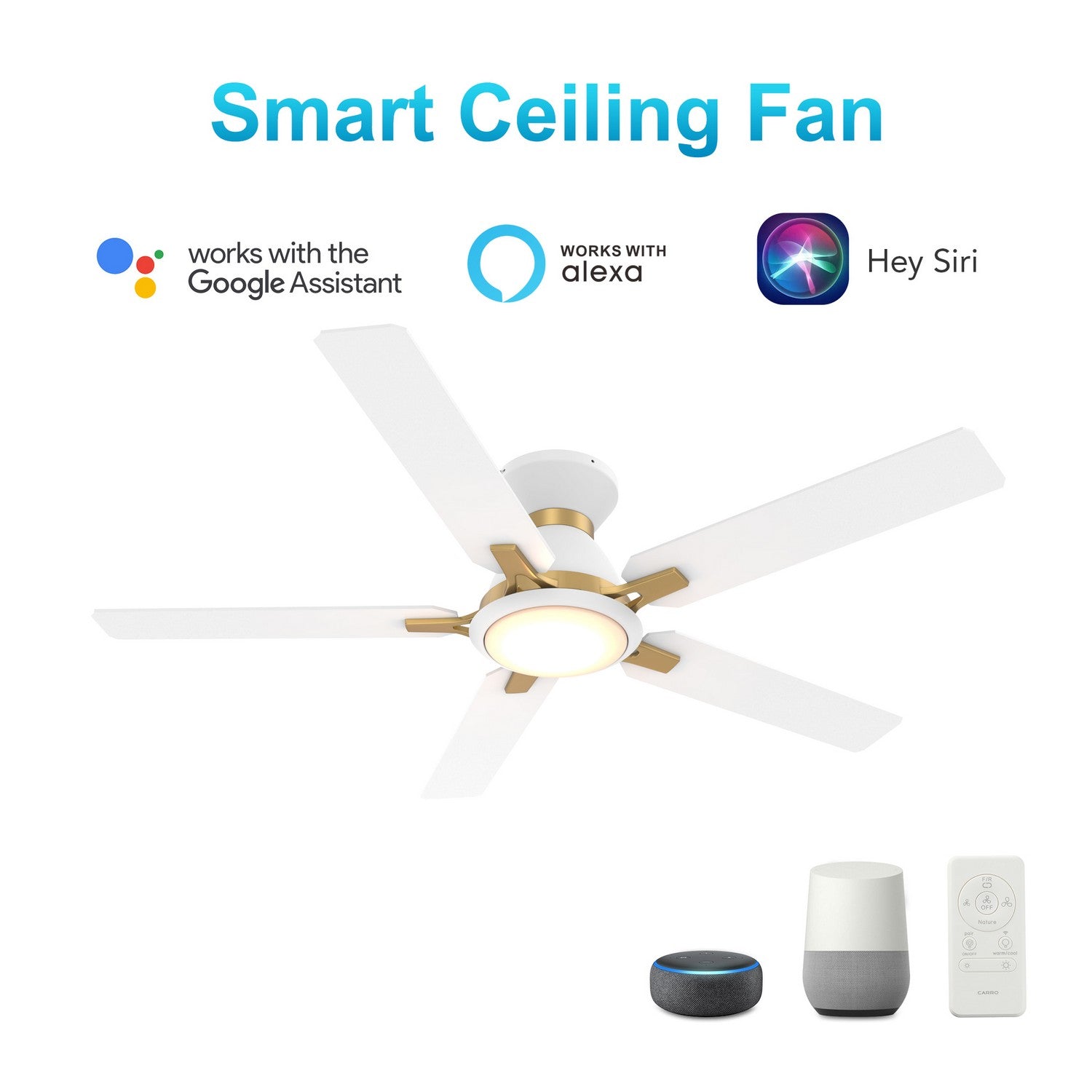 Carro - VS525J-L12-W1-1G-FM - 52"Smart Ceiling Fan - Espear - White