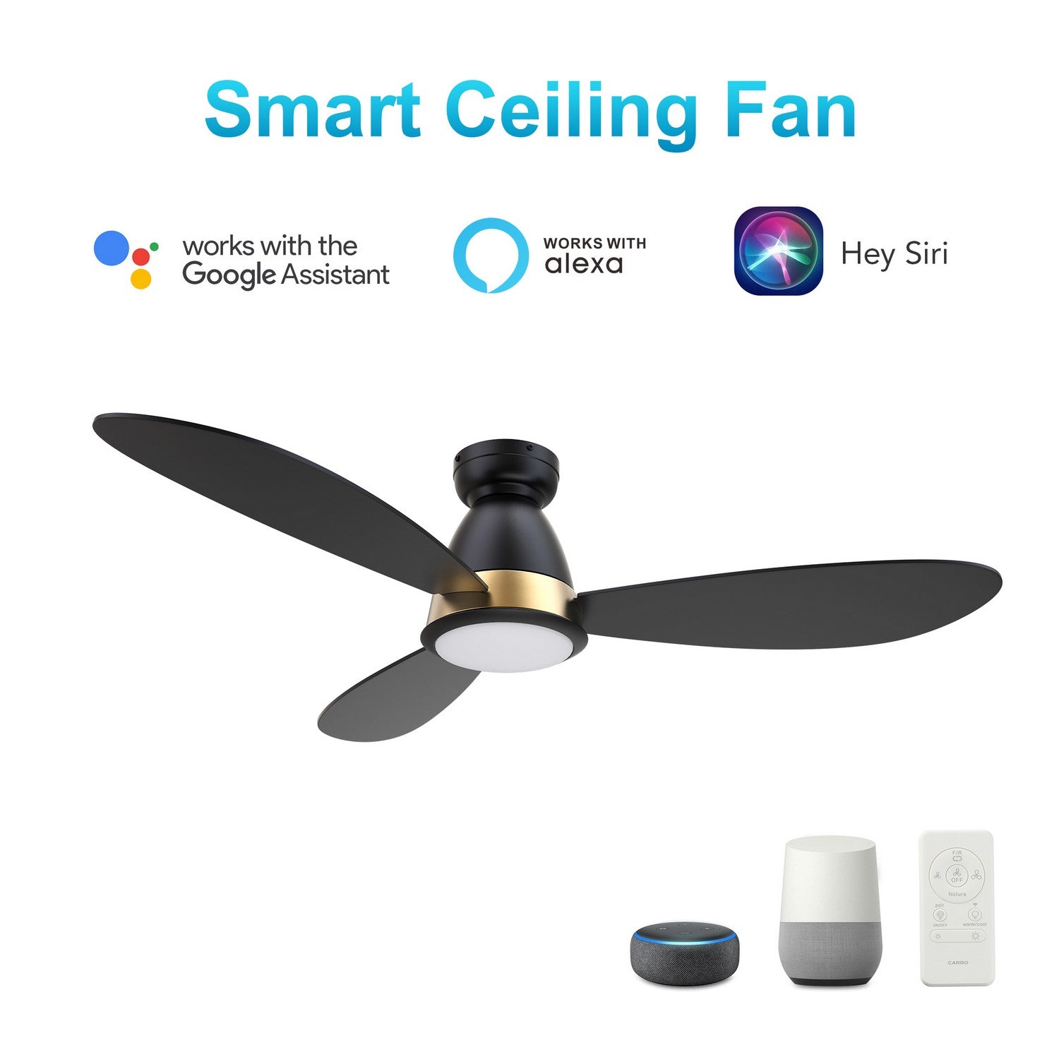 Carro - VS523Q7-L12-B2-1-FM - 52"Smart Ceiling Fan - York - Black