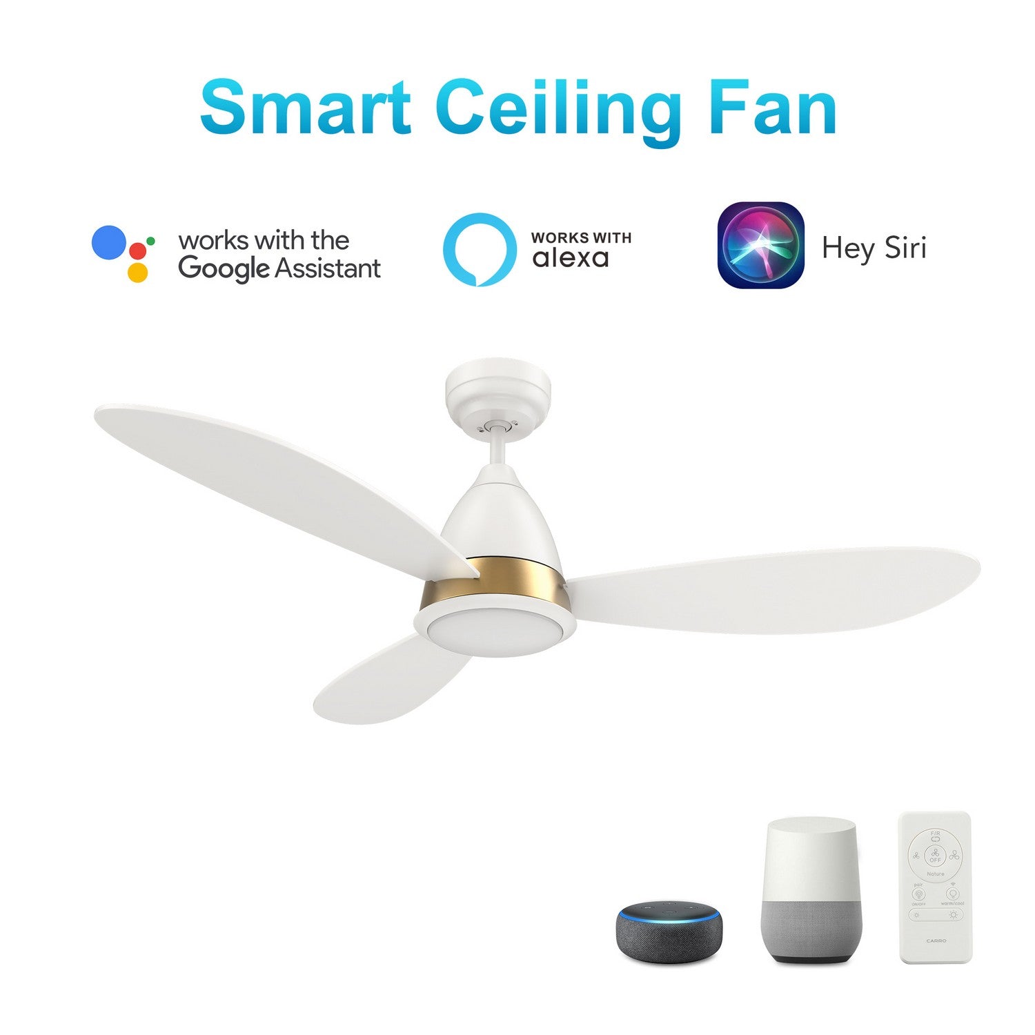 Carro - VS523Q7-L12-W1-1A - 52"Smart Ceiling Fan - York - White