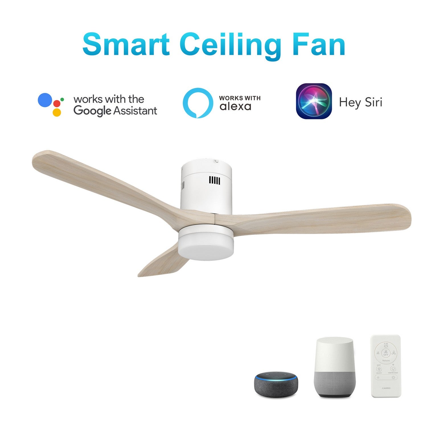 Carro - VS523P3-L12-WM1-1-FM - 52"Smart Ceiling Fan - Labelle - White