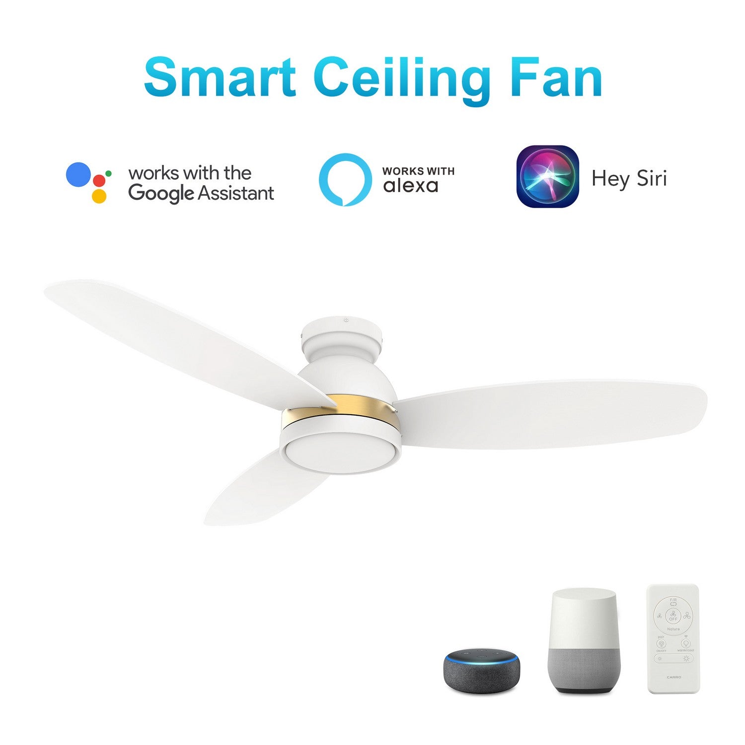 Carro - VS523Q5-L12-W1-1-FMA - 52"Smart Ceiling Fan - Fremont - White