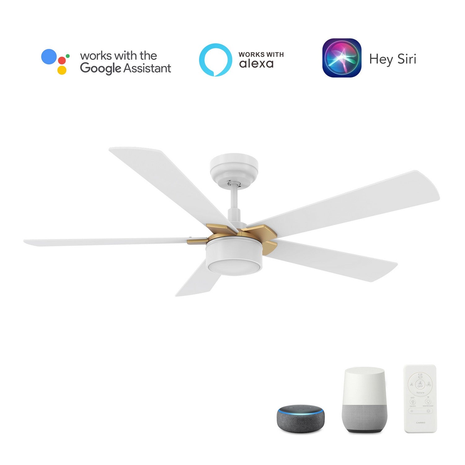 Carro - VS525B5-L11-W1-1G - 52"Smart Ceiling Fan - Stockton - White