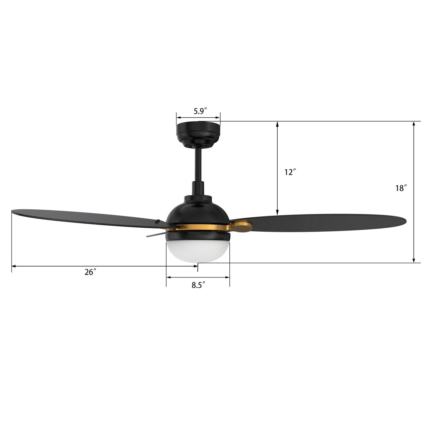 Carro - VS523Q4-L12-B2-1G - 52"Smart Ceiling Fan - Pearla - Black