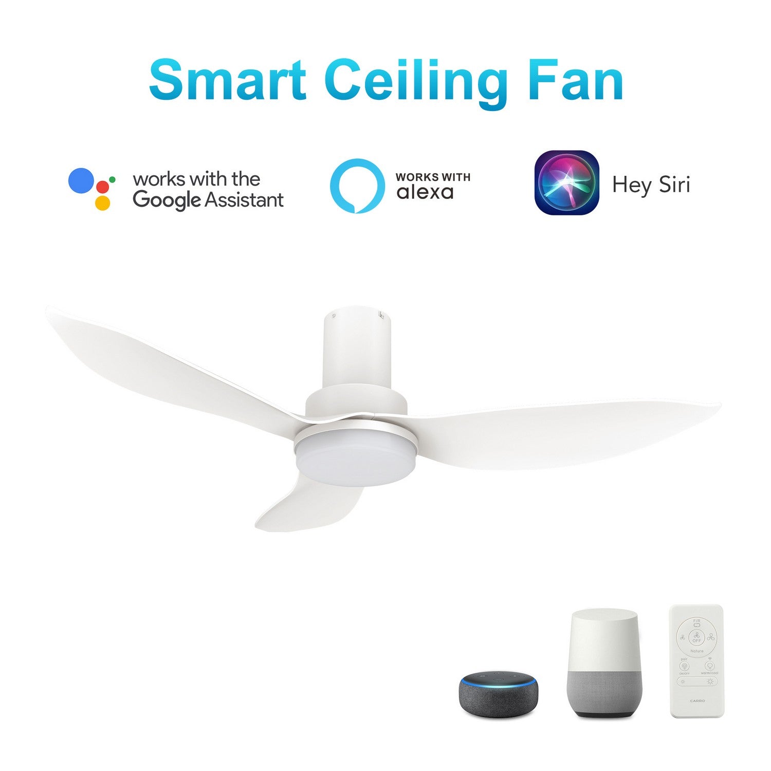 Carro - VS363V2-L12-W1-1-FM - 36"Smart Ceiling Fan - Ryna - White