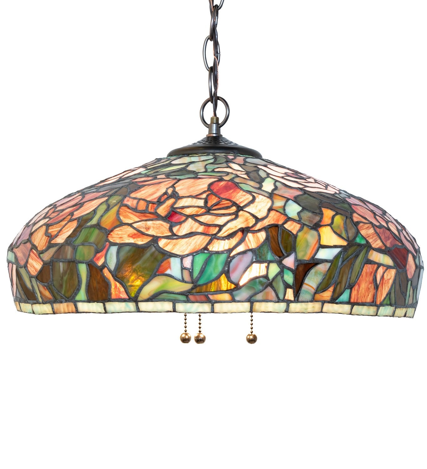 Meyda Tiffany - 12752 - Three Light Pendant - Tiffany Peony - Mahogany Bronze