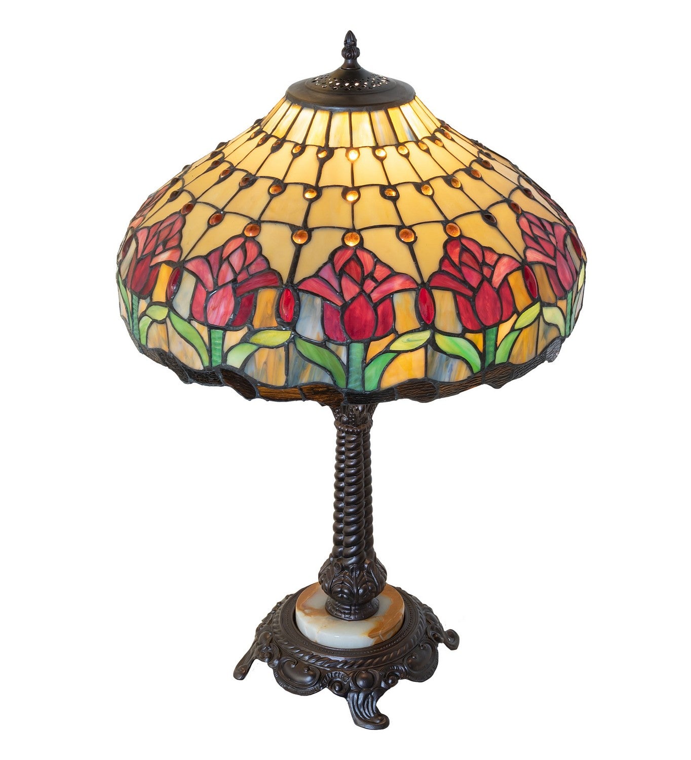 Meyda Tiffany - 265014 - One Light Table Lamp - Colonial Tulip - Mahogany Bronze