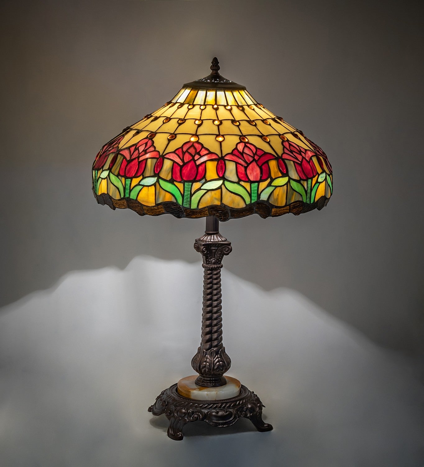 Meyda Tiffany - 265014 - One Light Table Lamp - Colonial Tulip - Mahogany Bronze