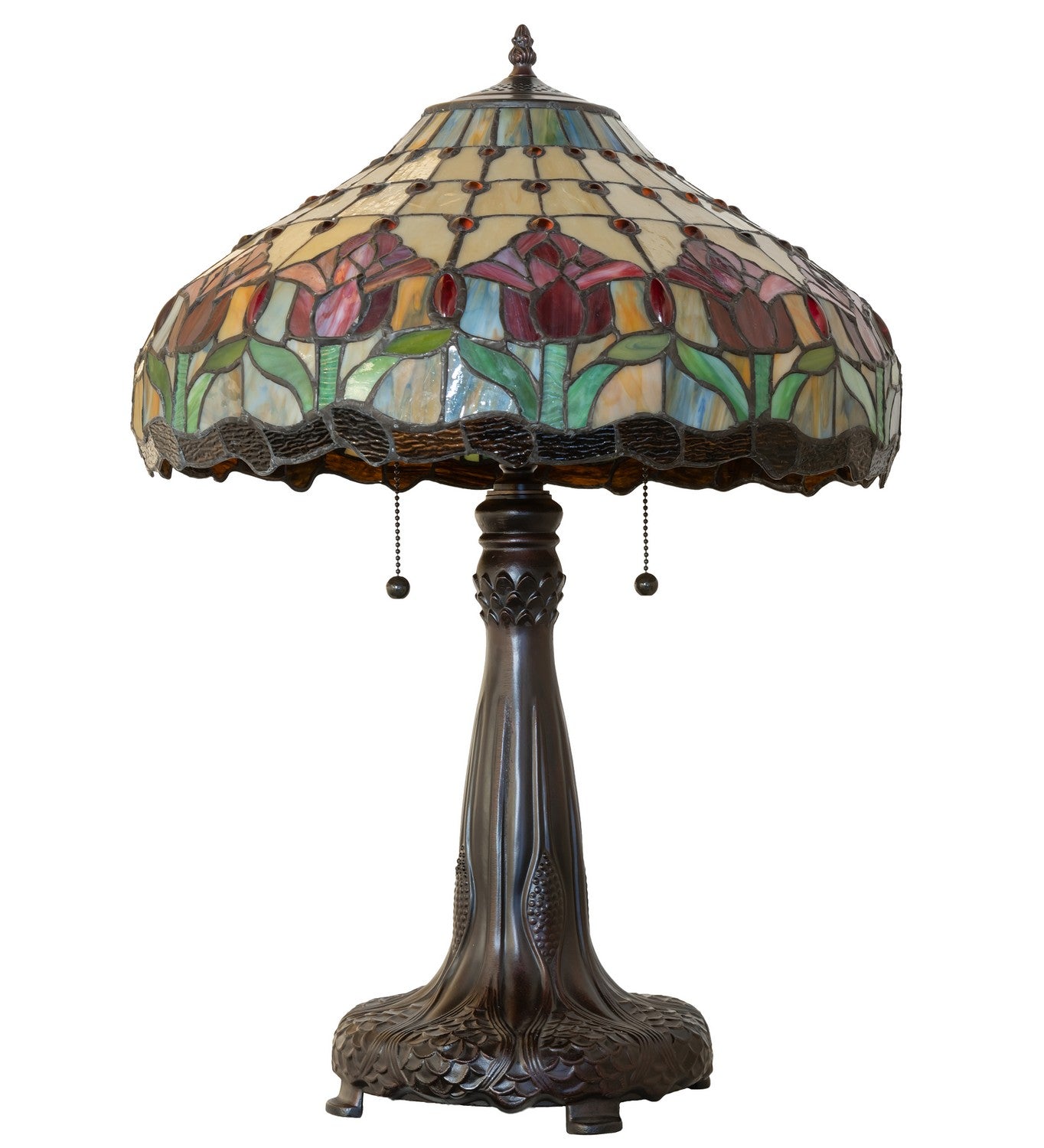 Meyda Tiffany - 265016 - Three Light Table Lamp - Colonial Tulip - Mahogany Bronze