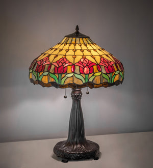 Meyda Tiffany - 265016 - Three Light Table Lamp - Colonial Tulip - Mahogany Bronze