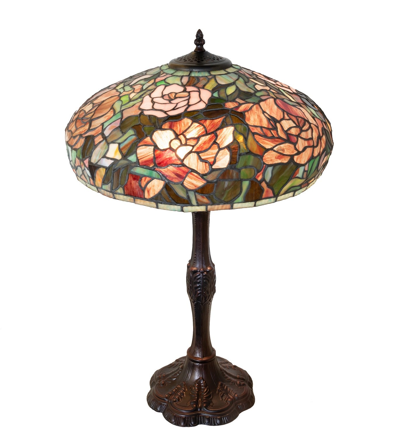 Meyda Tiffany - 265071 - Three Light Table Lamp - Tiffany Peony - Mahogany Bronze