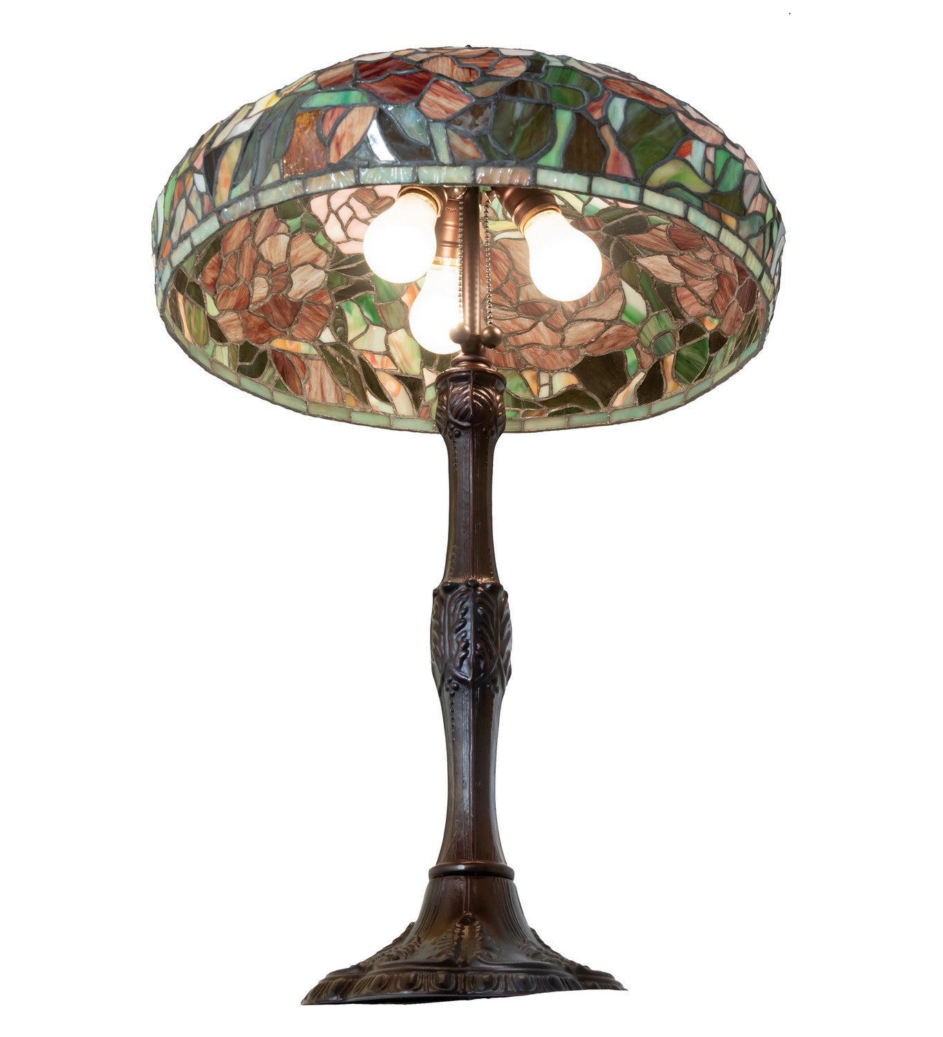 Meyda Tiffany - 265071 - Three Light Table Lamp - Tiffany Peony - Mahogany Bronze