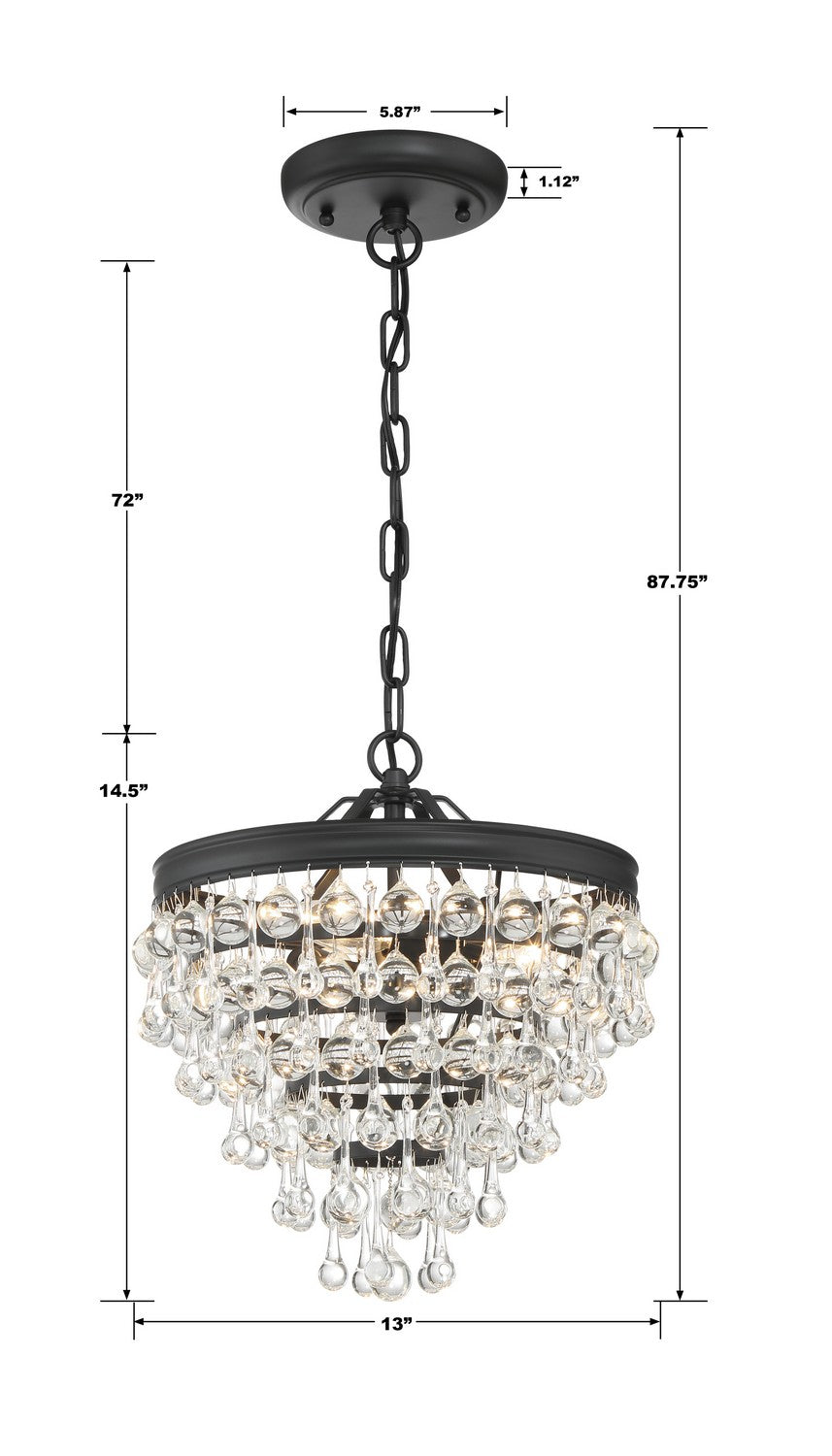 Crystorama - 130-MK - Three Light Mini Chandelier - Calypso - Matte Black