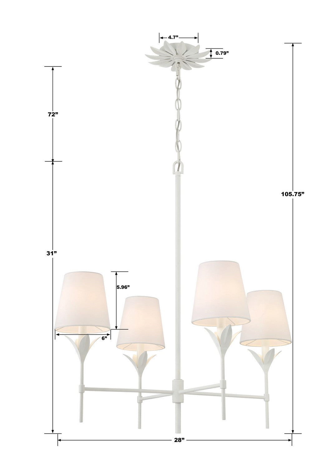 Crystorama - 534-MT - Four Light Chandelier - Broche - Matte White