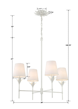 Crystorama - 534-MT - Four Light Chandelier - Broche - Matte White