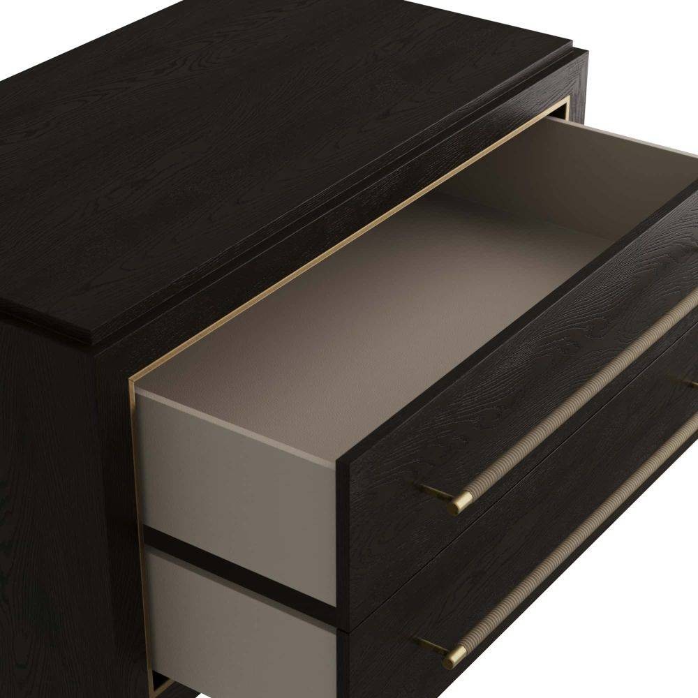 Arteriors - 6939 - Side Table - Puckett - Ebony Oak/Dove Leather/Antique Brass
