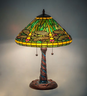 Meyda Tiffany - 259779 - Three Light Table Lamp - Tiffany Dragonfly - Mahogany Bronze