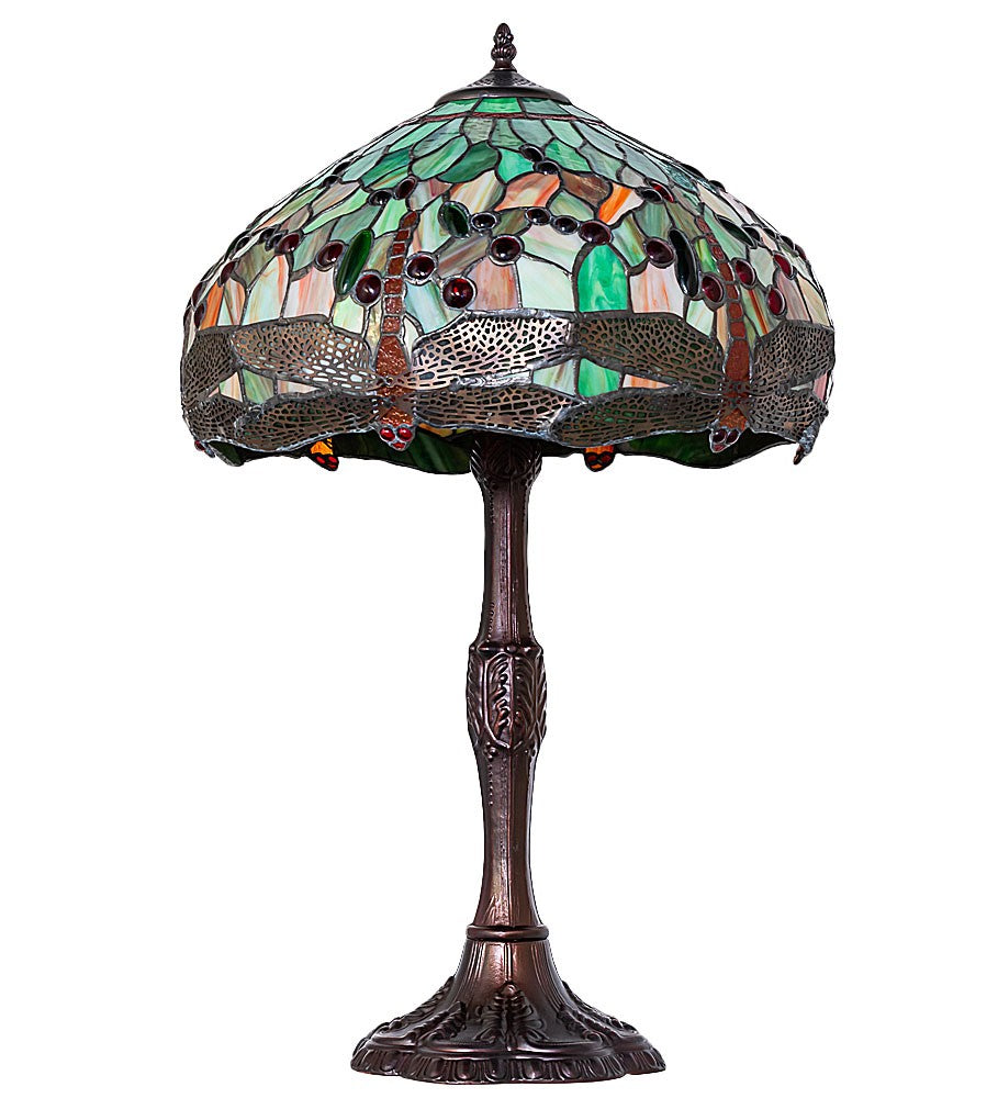 Meyda Tiffany - 265991 - Three Light Table Lamp - Tiffany Hanginghead Dragonfly - Mahogany Bronze