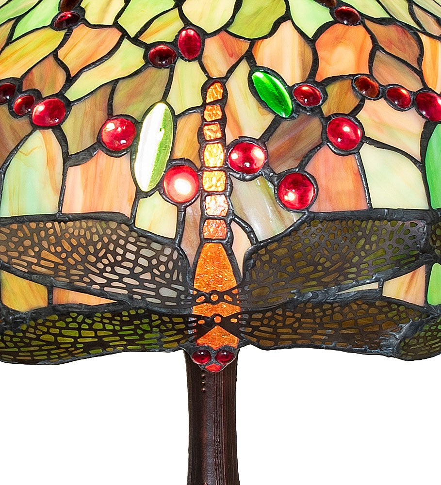 Meyda Tiffany - 265991 - Three Light Table Lamp - Tiffany Hanginghead Dragonfly - Mahogany Bronze